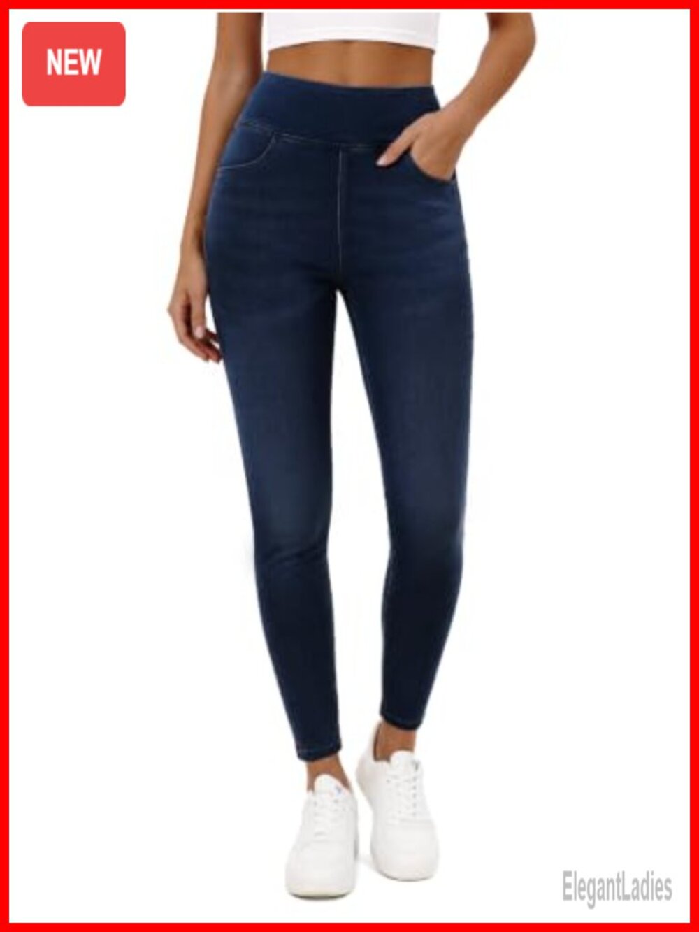 High Waisted Skinny Jeggings with Pockets Stretchy Denim